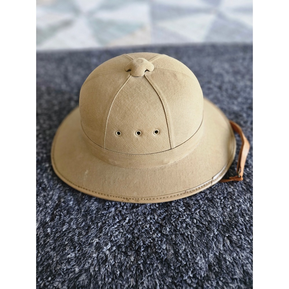 Vintage Tropical Pith Helmet – Authentic Safari Explorer Sun Hat Leather Strap